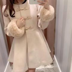 evelyn エブリン ビット付きフレアコート PB ピンクベージュ