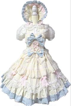 【シュガーガール】シュガーケーキロリィタドレスフルセットイエロー&サックス甘ロリ シュガーガール】シュガーケーキロリィタドレスフルセット