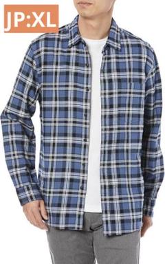 ネルシャツ チェックシャツ 長袖 ブルー メンズ JP:XLサイズ 服 洋服