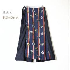 新品◎H.A.K/スカーフプリント デザインプリーツパンツ