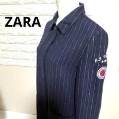 ZARA ストライプロングジャケット ワンピース ネイビー レディース L