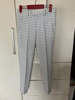 【美品】水色と白のチェック柄スリムフィットパンツ