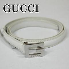 美品 GUCCI グッチ ベルト G金具 パテントレザー シルバー ホワイトのサムネイル