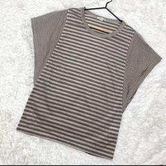 ensuiteボーダーtシャツ ラメ　袖広め　薄手　ベージュ系 レディース（M）