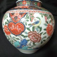 レア 高さ92cm】古伊万里 色絵金彩鳥花唐草絵付 特大 花瓶 大壺
