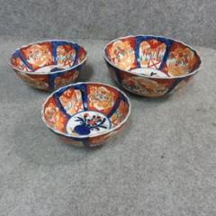 伊万里 色絵 錦手 三つ鉢 [B24006] 花篭手 アンティーク 古玩 古美術 伊万里 色絵 錦手 三つ鉢 [B24006] 花篭手 アンティーク 古玩 古