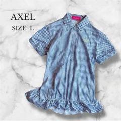 アクセル つるやゴルフ ゴルフウェア 半袖 チェック バックリボン ブルー L
