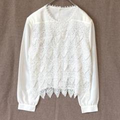 【M】ナチュラルベーシック♦ブラウス 長袖 レース ホワイト 上品 トップス