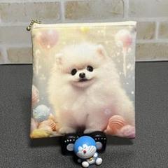 ピーチ　フラットポーチ　♡ポメラニアン♡ 　パネル生地 ポメラニアン フラットポーチ 両面 パネルの通販 by Yume's shop