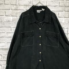 長袖シルクシャツ！アロハ　レディースブラックXL17