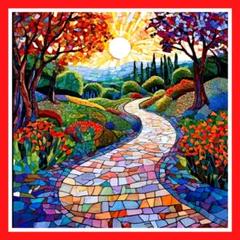 ダイヤモンドアート ビーズ キット カラフルモザイク風景画 自然 太陽 花 木