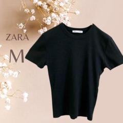 ZARA ザラ　Tシャツ　黒　半袖　リブ　クロップド　ショート丈　定番　ふるじょ
