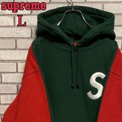 《希少》supreme☆刺繍ロゴ Sロゴ プルオーバーパーカー 赤/緑 L