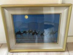 平山郁夫「月光流砂行」工芸画(岩絵の具方式) 約10号 証明シール有　院展理事長 平山郁夫「月光流砂行」工芸画(岩絵の具方式) 約10号 証明シール