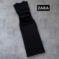 美品！　ZARA　サイドギャザー　ノースリーブワンピース　BLACK