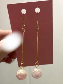 ハンドメイド♥︎ロングピアス ピンクホワイト