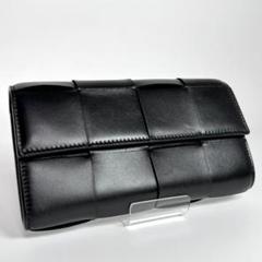 現行　ボッテガヴェネタ　カセット　ラージ　フラップウォレット　長財布　ブラック