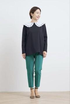 【新品・完売品】yori ぬくぬくスリムパンツ　ネイビー　34 yori ぬくぬくフロントスリットレギパン