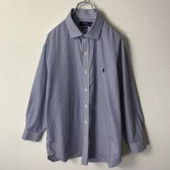 現行QR付き POLO RALPH LAUREN ストライプシャツ L ブルー