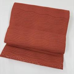夏帯 名古屋帯 よろけの縞 絽綴れ 八寸 正絹 AO-4866 新品 夏帯 絽綴れ 八寸名古屋帯 三本縞 - からん::アンティーク
