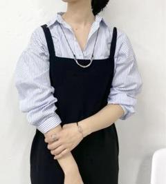 【美品】シーナリー　ベーシックストライプオーバーシャツ　ブルー