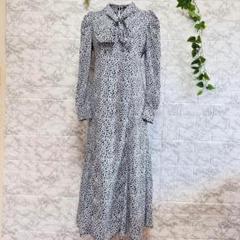 【f4】【クリア】花柄長袖マキシワンピース　センターリボン　【F】 春夏