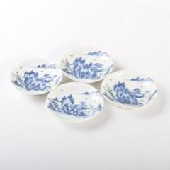 平戸焼　青花　染付山水文　小皿　四客　C　4748 平戸焼 青花 染付山水文 小皿 四客 C 4748 - メルカリ