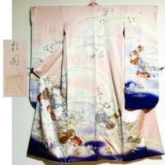 【振袖】 本振 落款入り 袷 広衿 和楽器 髪飾り 模様 刺繍 身丈約158cm 振袖】 本振 落款入り 袷 広衿 和楽器 髪飾り 模様 刺繍 身丈約158cm