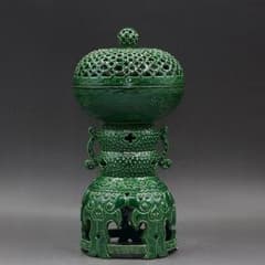 清乾隆緑釉回転式透かし彫り香炉 景徳鎮 陶磁器 装飾品 工芸品 美術品 置物