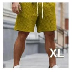 ☆新品☆ショートパンツ スウェット XL マスタード ワッフル ドローストリング