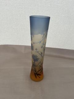 作品)サンドブラストもみじ模様のガラス花瓶 約20cm 特定 作品)サンドブラストもみじ模様のガラス花瓶 約20cm
