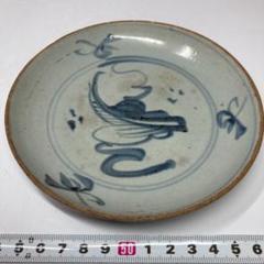 骨董 アンティーク 古染付 青花 松鹿鶴図 五寸皿 丸皿 清朝 中国
