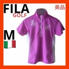 (美品)FILA ゴルフ ハーフジップポロシャツ M ピンク　モックネック