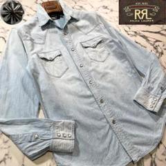 ✨コンチョ釦/RRL✨バッファローウエスタンシャツ SM位 インディゴブルー 青
