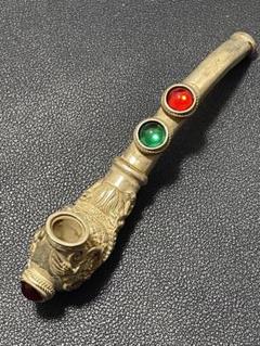 超人気 中国美術品 宝石入り煙斗「足銀」銘煙斗 骨董品 アンティーク コレクション