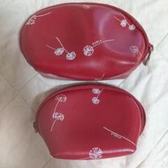 ★FURLA 花柄ポーチセット 赤 タンポポの綿毛デザイン 傷汚れ a0237