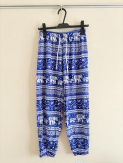 【未使用】　タイパンツ　レディースサイズ　青　リラックスパンツ　夏　カジュアルのサムネイル