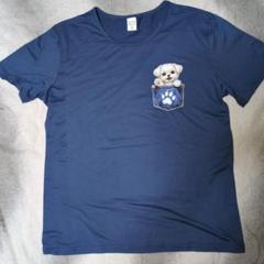 新品セール犬プリント ネイビー Tシャツ可愛い 子犬早いもん勝ち Lセールタイム