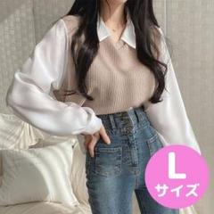 レイヤード風 韓国 レディース バイカラー 【在庫限り】ニット カットソー