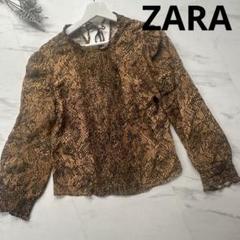 美品　ZARA パイソン柄　ヘビ　プリーツ　ブラウス　トップス
