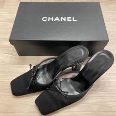 CHANEL シャネル サンダル サテン フロントリボン 黒 - メルカリ