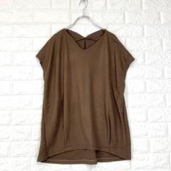 ☆ドレスキップ【M】茶系 半袖プルオーバーブラウス ゆったり 涼し気
