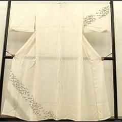⭐️シンプル縦絽　付け下げ　夏着物⭐️クリームベージュ　萩模様　染め疋田 ⭐️シンプル縦絽 付け下げ 夏着物⭐️クリームベージュ 萩模様
