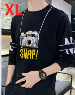 黒　メンズ　ロンT　Tシャツ　長袖　柄　カメラ　シンプル　大きい　ゆったり　XL
