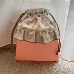 片面フリル付き　メッシュ花柄巾着袋　縦25×横20cm マチなし