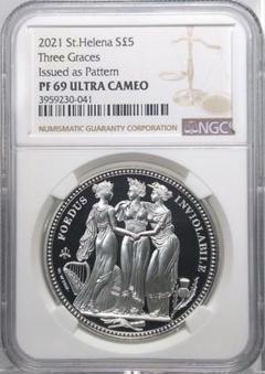 2021 セントヘレナスリーグレイセス 復刻試鋳 £5銀貨 NGC PF68UC