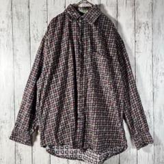 長袖シャツ　コーデュロイ　花柄風　デザインシャツ　レトロ　古着