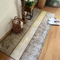 64×138 イエローライン　パッチワーク　ボタニカル　トルコヴィンテージラグ