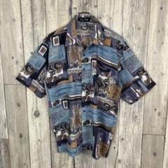 OLD Bay Staff 90s ヴィンテージ 総柄 半袖 ドレス シャツ M