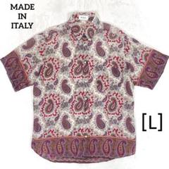 【美品•イタリア製ヴィンテージ】 薄手コットン 半袖シャツ ペイズリー L